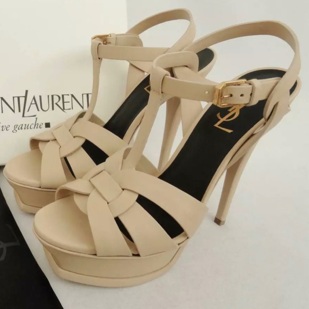 YSL cream platform sandals